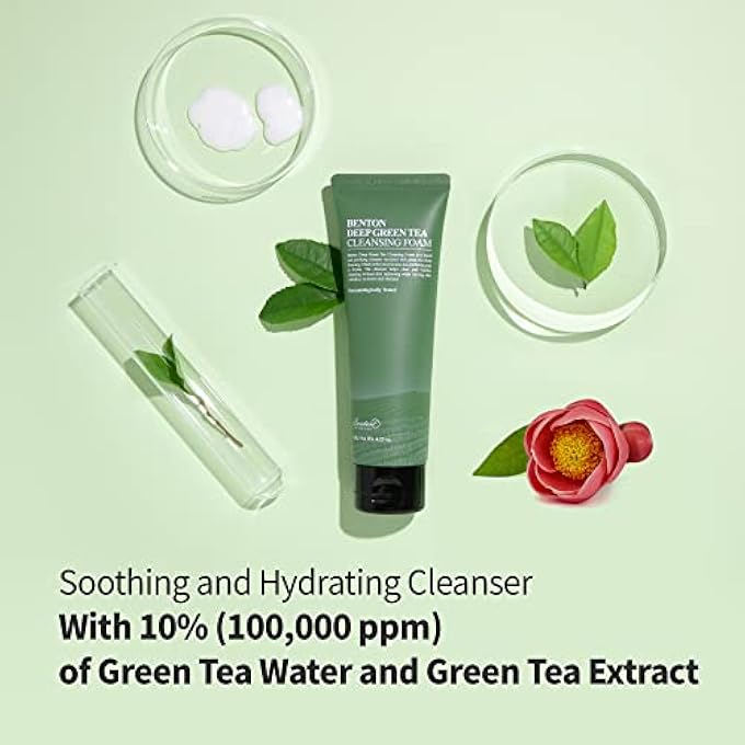 BENTON DEEP GREEN TEA CLEANSING FOAM 120G (4.23 OZ.) PORE TIGHTENING & PURIFYING FACIAL FOAM CLEANSER FOR OILY AND SENSITIVE SKIN, SMOOTH FINISH WITHOUT IRRITATION - Image 2